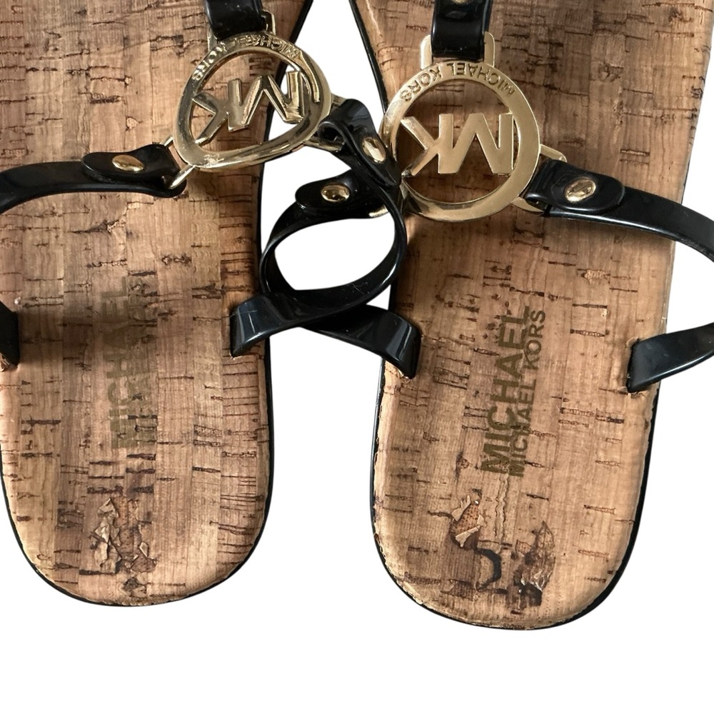 Michael Kors charm jelly sandals black T-strap cork slip on size 6 - Picture 3 of 5